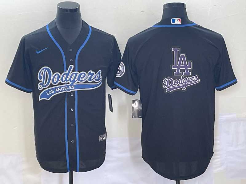 Mens Los Angeles Dodgers Black Team Big Logo With Patch Cool Base Stitched Jersey